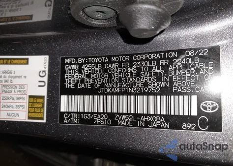 2022 Toyota Prius Prime Xle z USA, uszkodzony, nr VIN JTDKAMFP1N3219752